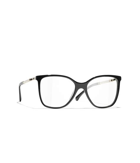 montatura chanel c1142442|Square Eyeglasses Acetate & Glass Pearls Black & Gold .